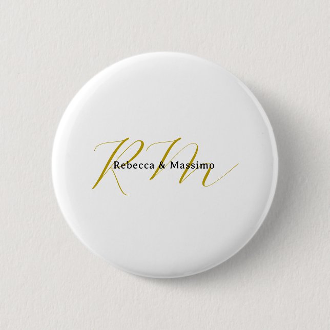 Exclusive Unique Gold Colour Monogram Modern Name 2 Inch Round Button (Front)