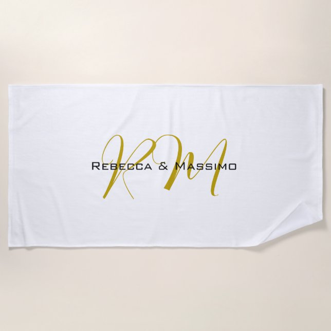 Exclusive Unique Gold Colour Monogram Modern Name Beach Towel (Front)