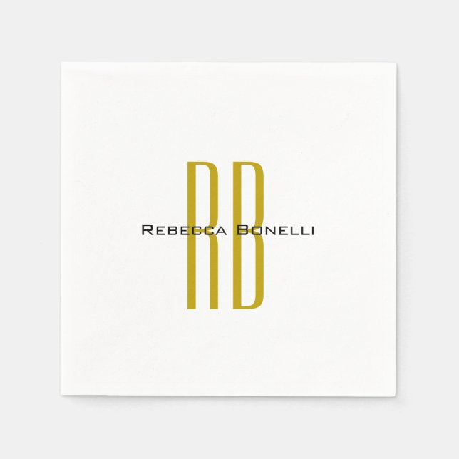Exclusive Unique Gold Colour Monogram Modern Name Napkin (Front)