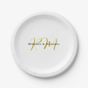 Exclusive Unique Gold Colour Monogram Modern Name Paper Plate