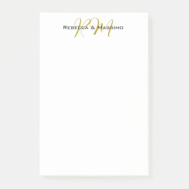 Exclusive Unique Gold Colour Monogram Modern Name Post-it Notes (Front)