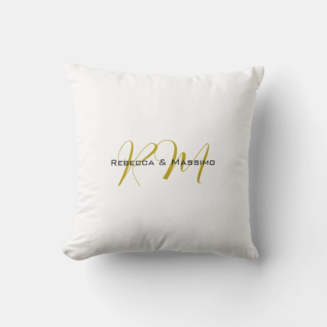 Exclusive Unique Gold Colour Monogram Modern Name Throw Pillow (Front)