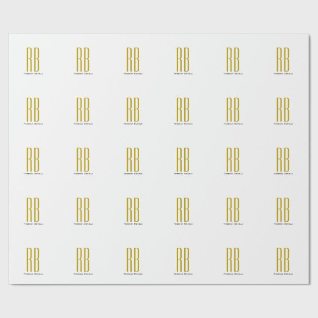 Exclusive Unique Gold Colour Monogram Modern Name Wrapping Paper (Flat)