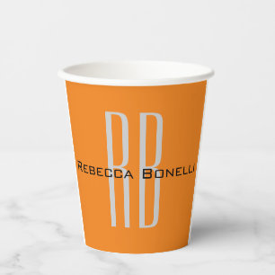 Exclusive Unique Orange Initials Monogram Modern Paper Cups