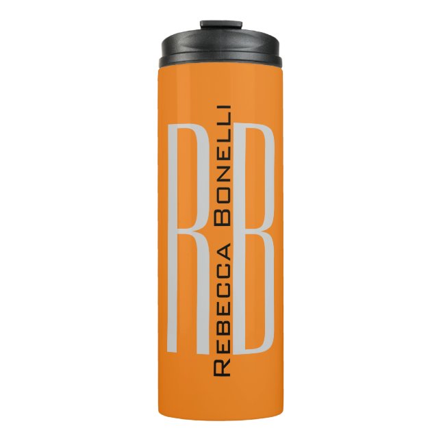 Exclusive Unique Orange Initials Monogram Modern Thermal Tumbler (Front)