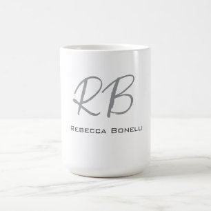 Exclusive Unique White Gray Monogram Modern Coffee Mug