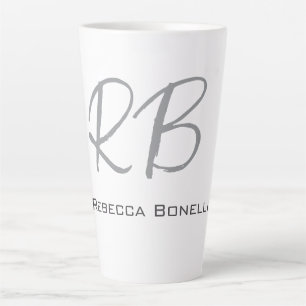 Exclusive Unique White Gray Monogram Modern Latte Mug