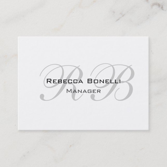 Exclusive Unique White Grey Monogram Business Card (Front)