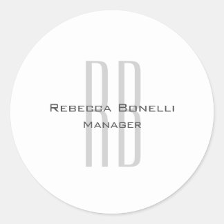 Exclusive Unique White Grey Monogram Modern Classic Round Sticker