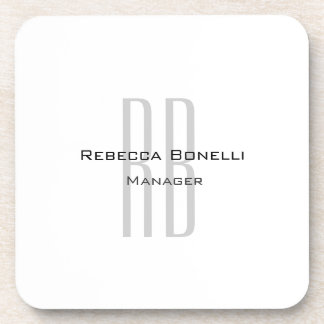 Exclusive Unique White Grey Monogram Modern Coaster
