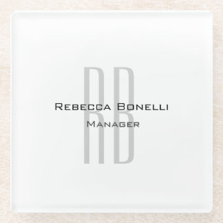 Exclusive Unique White Grey Monogram Modern Glass Coaster