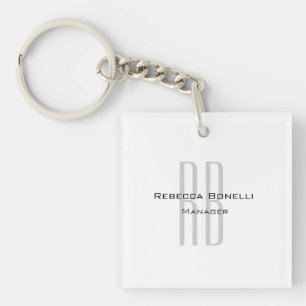 Exclusive Unique White Grey Monogram Modern Keychain