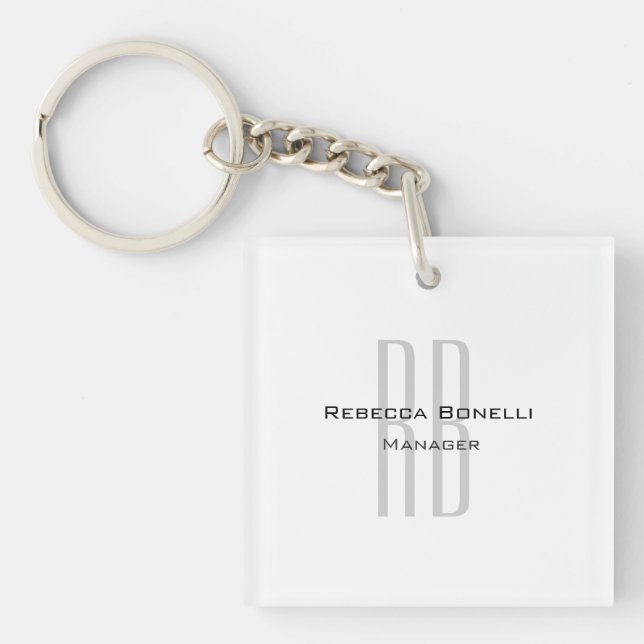 Exclusive Unique White Grey Monogram Modern Keychain (Front)