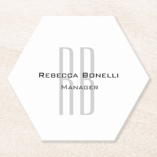 Exclusive Unique White Grey Monogram Modern Paper Coaster