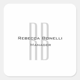 Exclusive Unique White Grey Monogram Modern Square Sticker