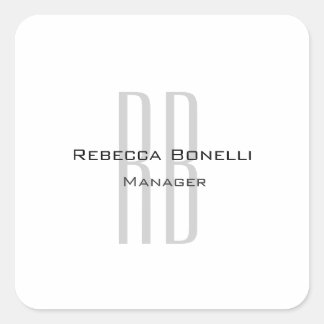 Exclusive Unique White Grey Monogram Modern Square Sticker