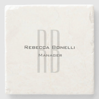 Exclusive Unique White Grey Monogram Modern Stone Coaster