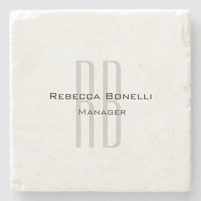 Exclusive Unique White Grey Monogram Modern Stone Coaster (Front)