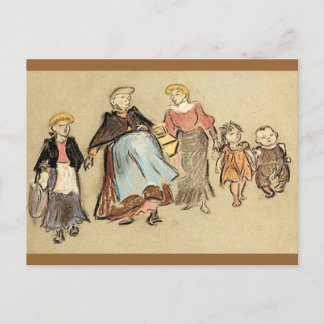 Excursion - Kids, Women, - Vintage Motive Postcard