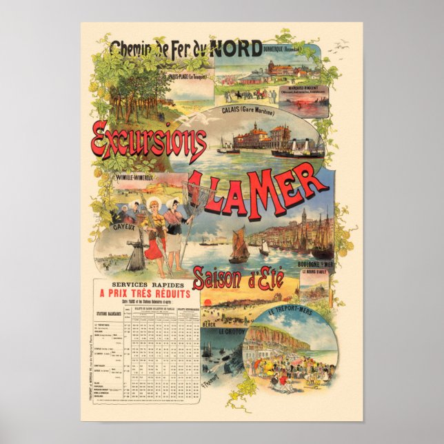 Excursions à la Mer France Vintage Poster 1891 (Devant)