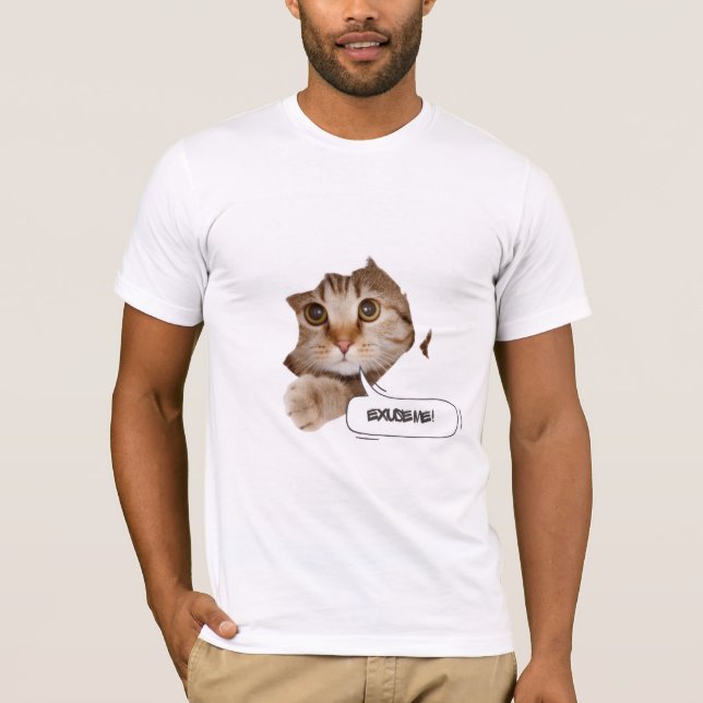  Excuse Me? – Funny Cat Ripped Paper T-Shirt (Front)