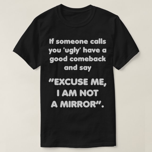 Excuse Me, I am Not a Mirror. Good Comeback Funny T-Shirt (Design Front)