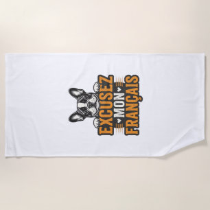 Excusez Mon Franais French Bulldog Vintage Beach Towel