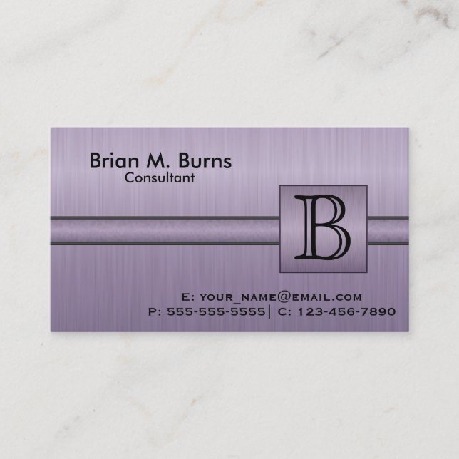 Executive Amethyst Monogram Business Card (Front)