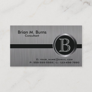 Executive Black Brush Steel Monogram Business Card