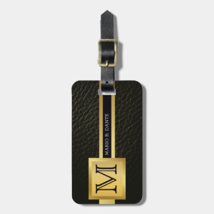 Executive Black Leather & Gold Metal monogrammed Luggage Tag