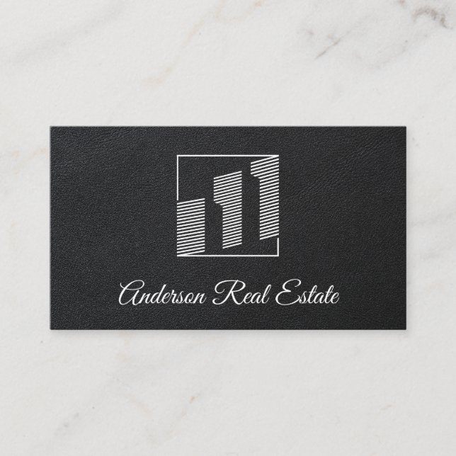 Executive Black Leather | Realtor | Building Icons Business Card (Front)