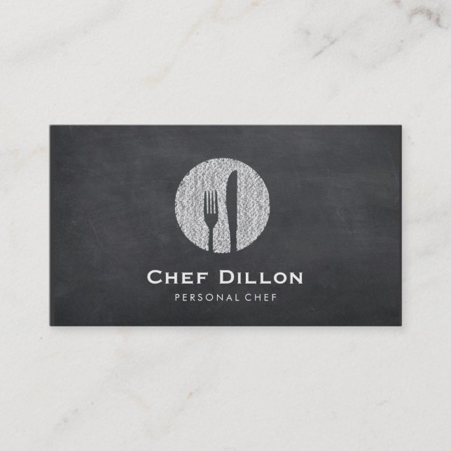 Executive Chef Chalkboard Fork and Knife Catering Business Card (Front)