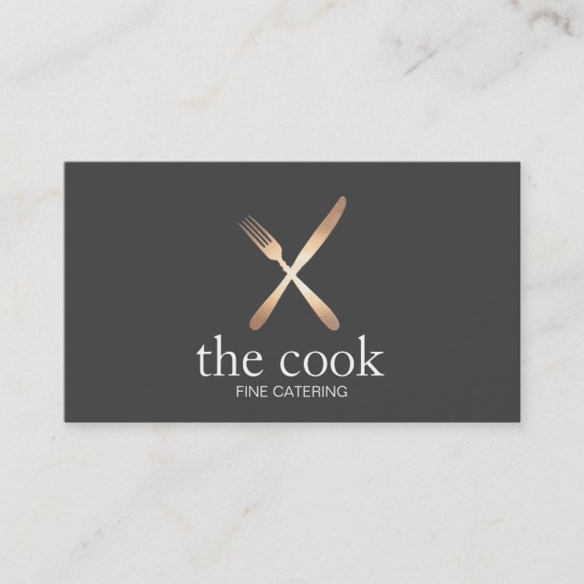 Executive Chef Elegant Gold Fork & Knife Caterer Business Card (Front)