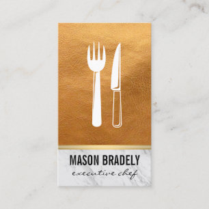 Executive Chef Gold Leather Marble Trim Business Card