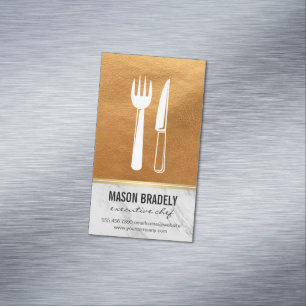 Executive Chef Gold Leather Marble Trim Magnetic Business Card