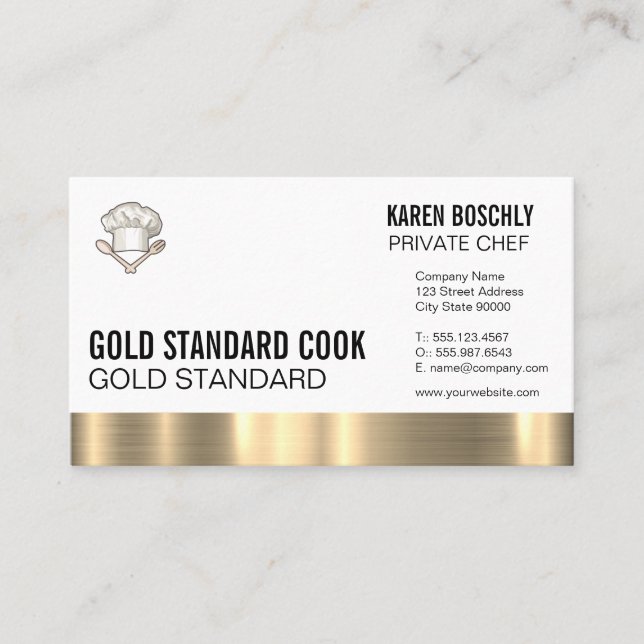 Executive Chef Hat | Gold Metal Trim Business Card (Front)