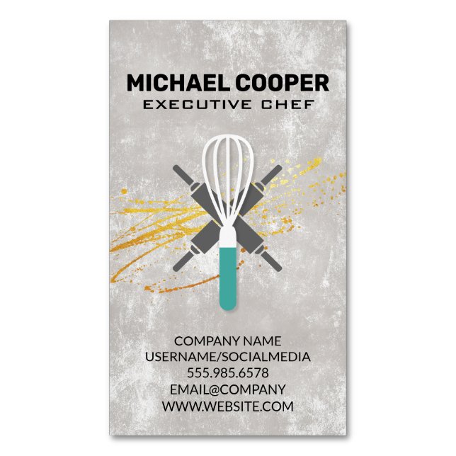 Executive Chef | Rolling Pins and Whisk Magnetic Business Card (Front Vertical)