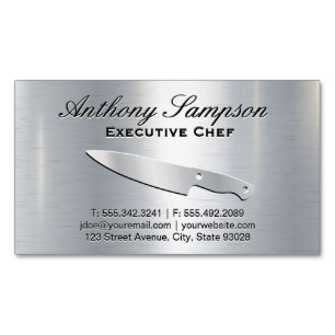 Executive Chef   Silver Metallic Gloss Background Magnetic Business Card