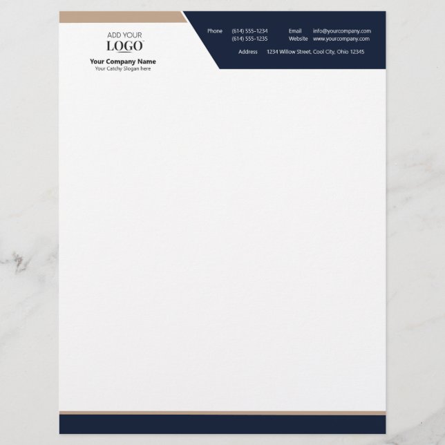 Executive Correspondence Logo Branding Modern Navy Letterhead (Front)