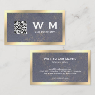 Executive Gold Texture Monogram qr code Business Card
