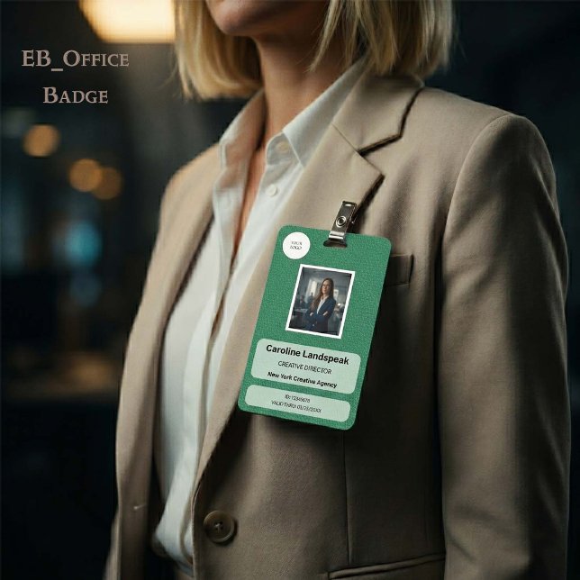 Executive Green Leather Texture Custom Logo Photo  Badge (Chic Green Leather Custom Logo Photo ID Vertical Badge
Size: 2.13” x 3.38”
)