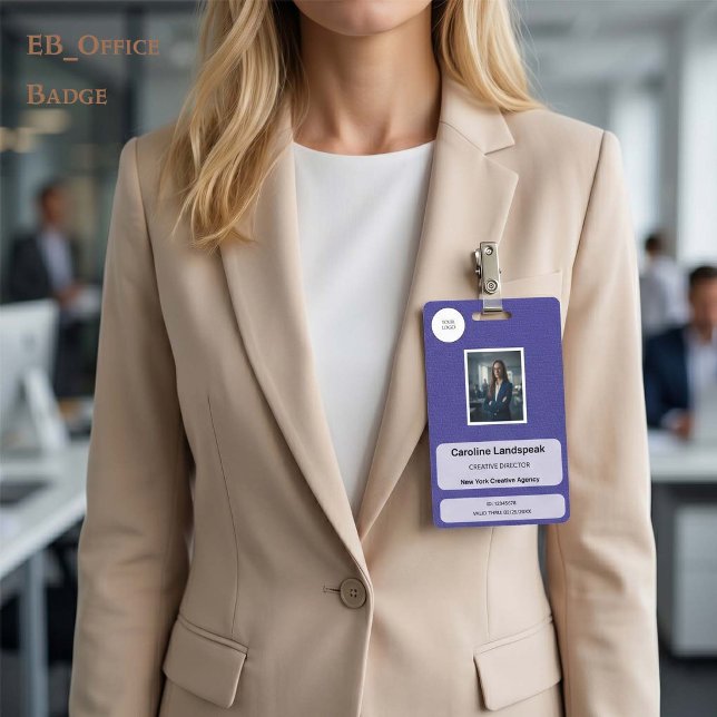 Executive Indigo Violet Leather Custom Logo Photo  Badge (Chic Indigo Leather Custom Logo Photo ID Vertical Badge
Size: 2.13” x 3.38”
)