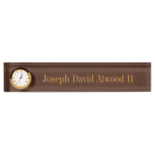 Executive Male Acrylic Desk Nameplate with Clock