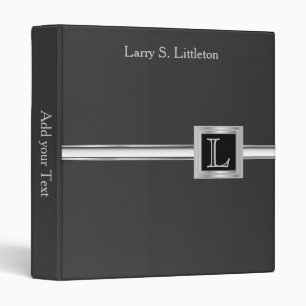 Executive Monogram 1" Design - Black And Silver Binder