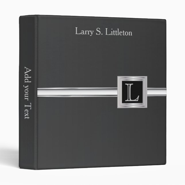 Executive Monogram 1" Design - Black And Silver Binder (Front/Spine)