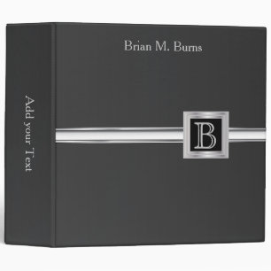 Executive Monogram 2" Design - Black And Silver Binder