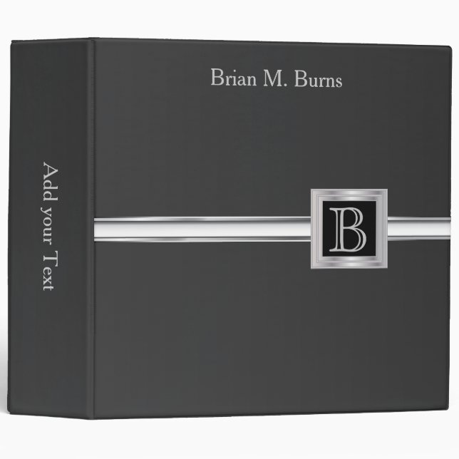 Executive Monogram 2" Design - Black And Silver Binder (Front/Spine)