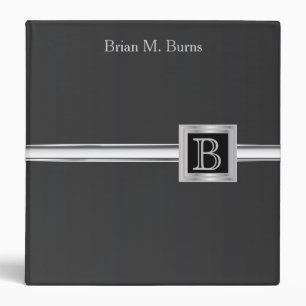 Executive Monogram Design - Black And Silver Binder