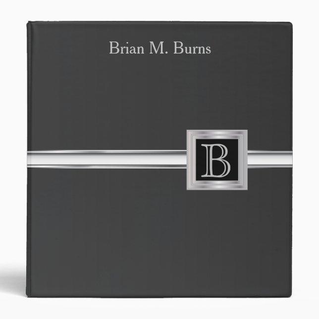Executive Monogram Design - Black And Silver Binder (Front)