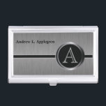 Executive Monogram Design - Black Brush Steel Business Card Holder<br><div class="desc">Executive Designed Business Card Cases ready for you to customize. ✔NOTE: ONLY CHANGE THE TEMPLATE AREAS NEEDED! 😀 If needed, you can remove the text and start fresh adding whatever text and font you like. 📌If you need further customization, please click the "Click to Customize further" or "Customize or Edit...</div>